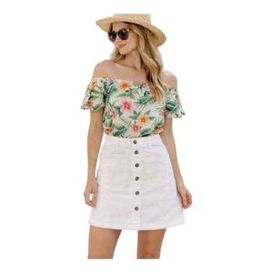 Veronica Beard White Button Front Denim Mini Skirt 4 Modern Polished Coastal
